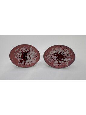 Silver Tone Pink Red White Enamel Cufflinks Oval Abstract Retro Mens Bold